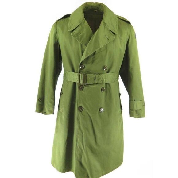 Other - Vintage 50s US Army Overcoat M Short Green Military OG107 Wool Liner Belt Pocket